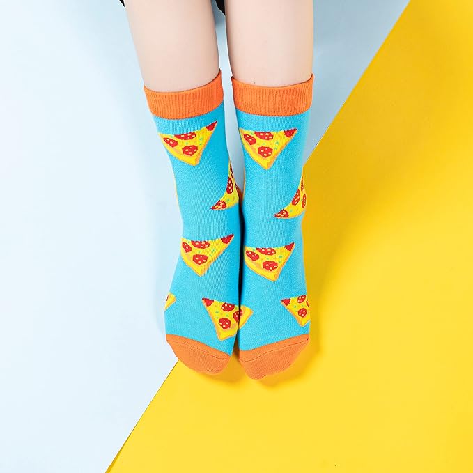 BONANGEL Boys Socks 5-8 Years Old, Fun Novelty Animal Food Space Crazy Funny Cute Kids Socks 8-10 10-12 Years 5 Pairs