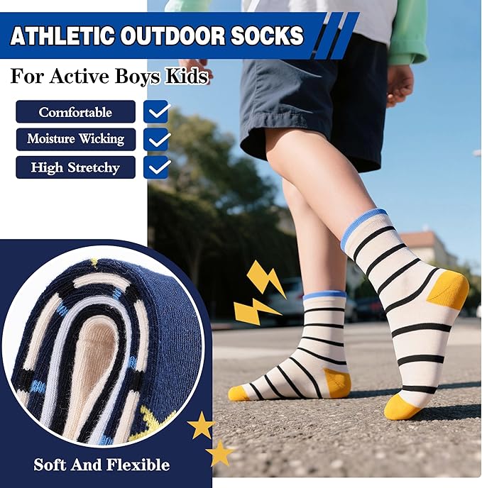 Kids Boys Fun Cotton Crew Socks Funny Crazy Cartoon Novelty Space Trucks Star Dress Socks 6 Pairs