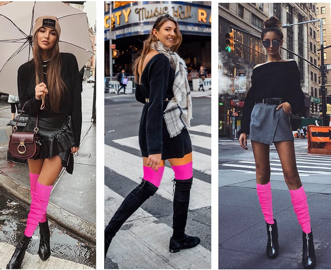 v28 Long Leg Warmer, Women’s Men 80s Party Ribbed Knit Dance Sports