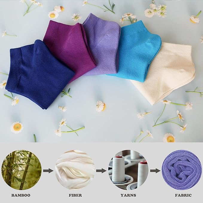 SERISIMPLE Viscose Bamboo School Socks Ankle Super Soft Kids Socks Stretch Cuffs Athletic Socks Odor Anti-odor 5 Pairs