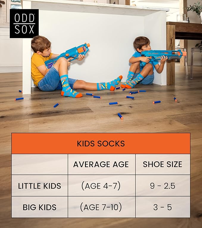 Odd Sox – Big Kids 8-Pack Novelty Themed Crew Socks Bundle-Shoe Sizes 3–5 –Soft, Comfortable, Great Durable Gift for Kids