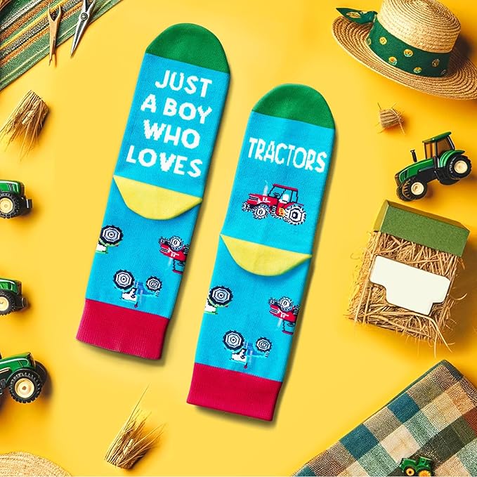 HAPPYPOP Train Tractor Gifts For Boys - Funny Railroad Tractor Socks For Kids 7-12 Years Old