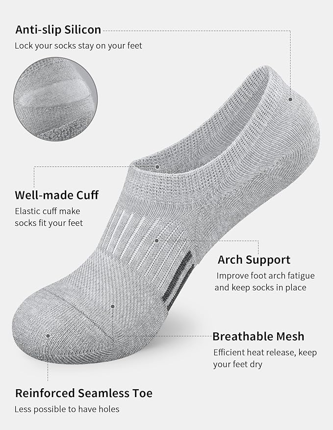 Airacker No Show Socks Womens Athletic Cushioned Low Cut Sports Running Ankle Socks for Women 6 Pairs