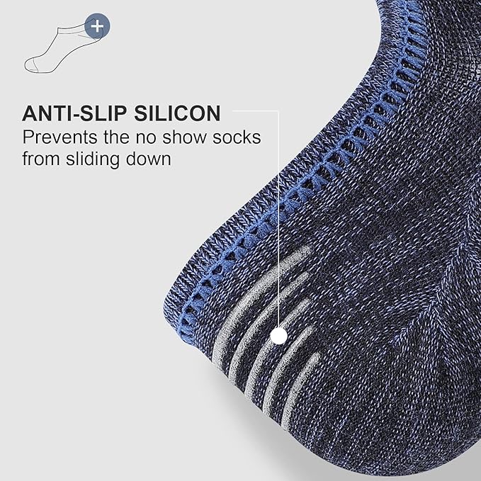 wernies No Show Socks Men, Low Cut Ankle Short Casual Cotton Socks with Non Slip Grips 6-10/11-13