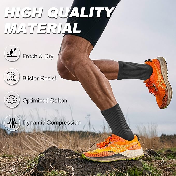 Gonii Men's Athletic Crew Socks，5 Pairs Cushioned Boot Moisture Athletic Socks for Hiking Sports Running Workout