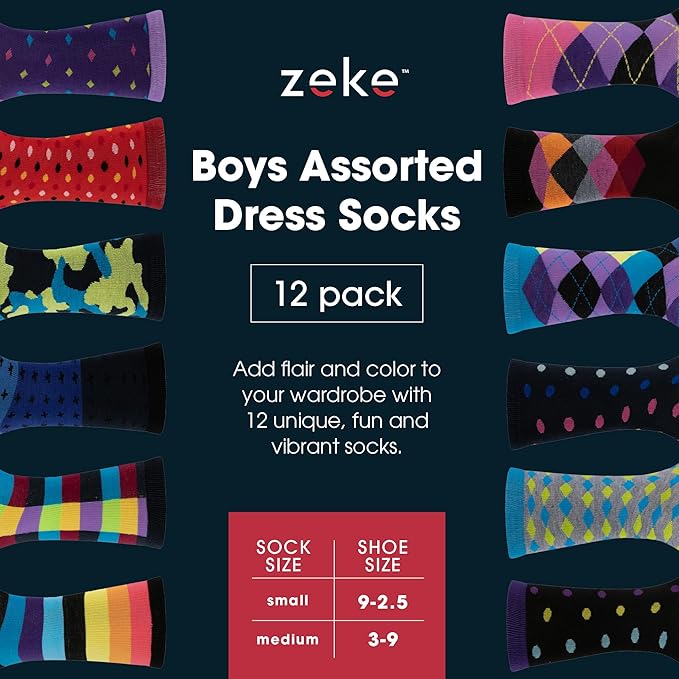 ZEKE Crazy Socks for Kids - Boys Funky Dress Socks - Funny Cool Silly Fun Socks - Wacky Novelty Gift