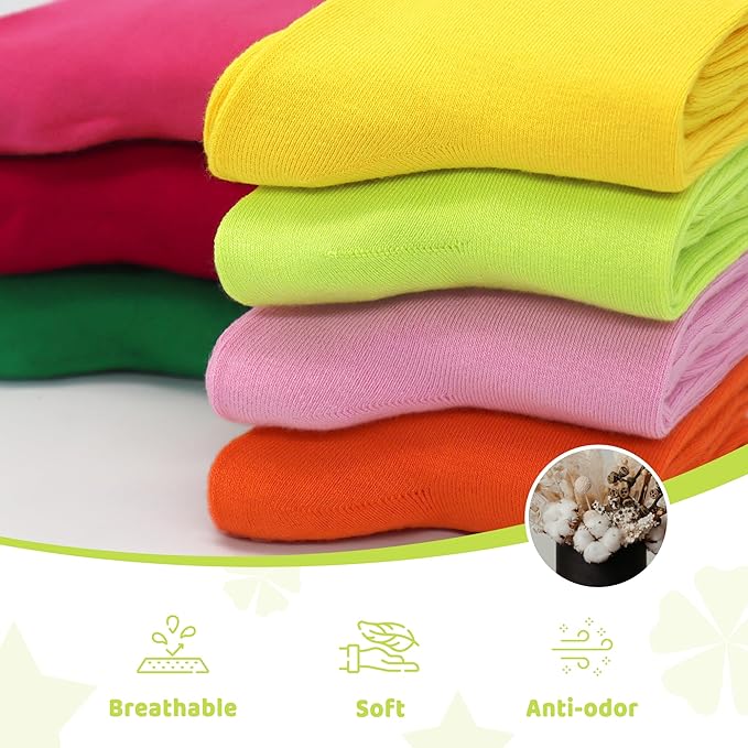 4-Pack Combed Cotton Viscose Kids Casual Socks Cool Crew Fashion Neon & Solid Colors Dress Socks Elastic Fit for Girls Boys