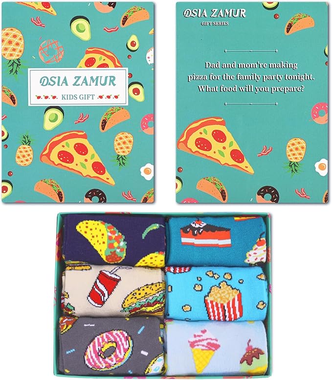 6 Pack Boys Girls Novelty Crew Socks + Gift Box, Funny Colorful Presents for 2-18 Years Old Kids Teens