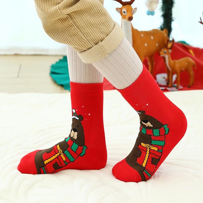 BONANGEL Boys Socks 5-8 Years Old, Fun Novelty Animal Food Space Crazy Funny Cute Kids Socks 8-10 10-12 Years 5 Pairs