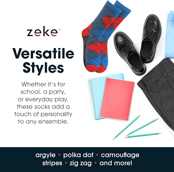 ZEKE Crazy Socks for Kids - Boys Funky Dress Socks - Funny Cool Silly Fun Socks - Wacky Novelty Gift