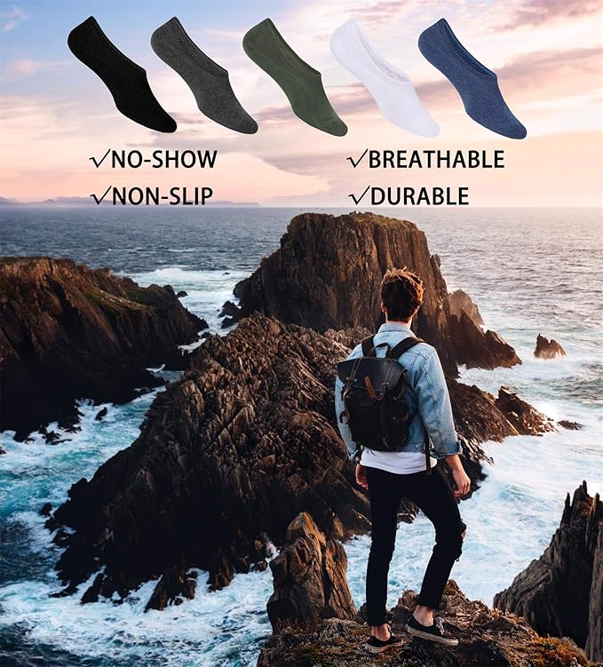 WHISPER DEER No Show Socks Men Invisible Low cut Loafer Sneaker Socks Non-Slip