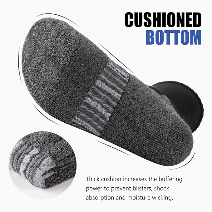 COOPLUS Mens Cotton Cushioned Crew Socks Athletic Running Moisture Wicking Performance Work Boot Socks for Men 6 Pairs