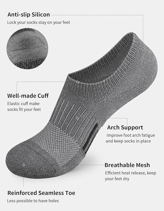 Airacker No Show Socks Womens Athletic Cushioned Low Cut Sports Running Ankle Socks for Women 6 Pairs