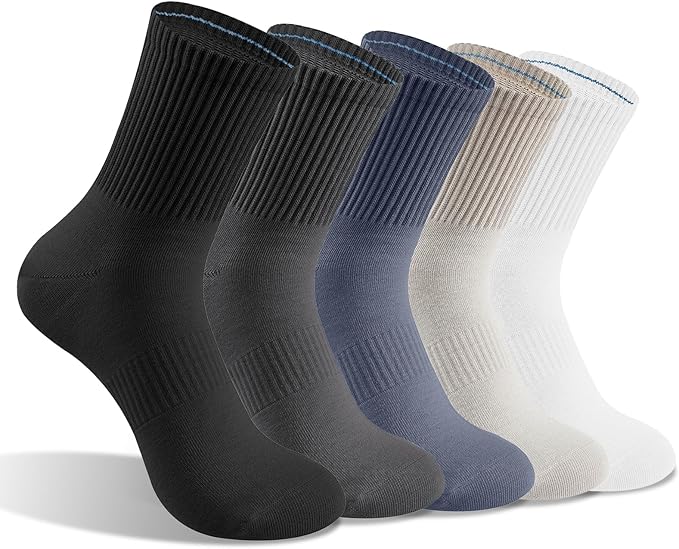 5 Pairs Cotton Men's Crew Socks,Seamless Toe Design,Durable, Soft, Breathable, High Stretch, Size 7-11