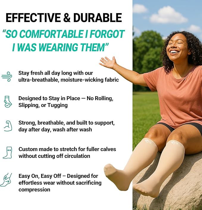 Zeta Wear Plus Size Short Length Leg Sleeve Support Socks - Wide Calf Compression, Women, Amazing Fit, 1 Pair