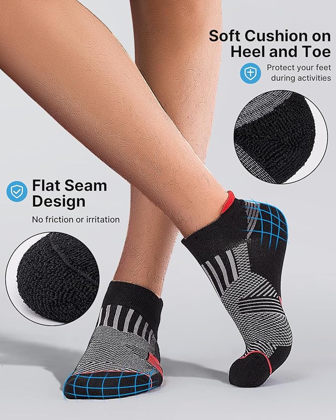Mens Low Cut Ankle Socks, Moisture Wicking Cotton Casual Short Socks, Breathable ＆ Comfy, 6 Pairs