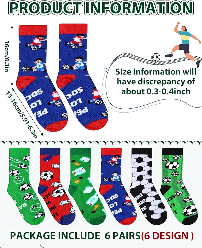 Haysandy 6 Pairs Novelty Sports Socks for Boys Kids Athletic Crew Sock for 8-12 Kids Gift