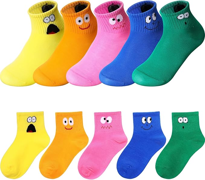JaGely 10 Pairs Boy Girl Cotton Funny Emotion Crew Socks Novelty Cute Cartoon Crazy Face Socks for Kids Toddler