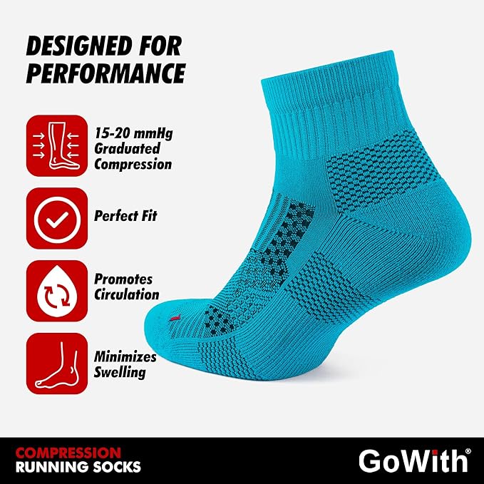 GoWith 2/4 Pairs Quarter Running Socks for Men & Women, Athletic Anti-Blister Cushioned Seamless Padded Ancle Socks