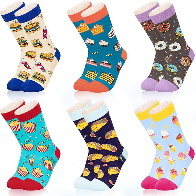 6 Pack Boys Girls Novelty Crew Socks + Gift Box, Funny Colorful Presents for 2-18 Years Old Kids Teens