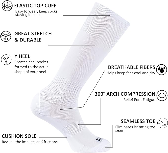 Soccer Baseball Softball Socks, Unisex Youth Solid Knee High Football Volleyball Compression Socks