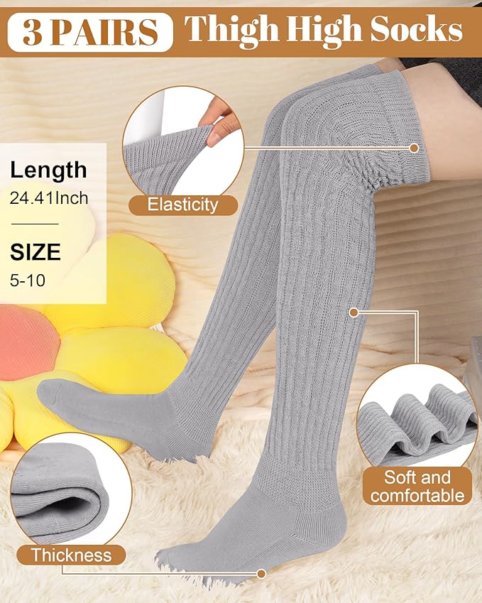 Womens Thigh High Socks Extra Long Knit Over Knee Stockings Winter Warm Thick Scrunch Slouch Soft Tall Leg Warmers