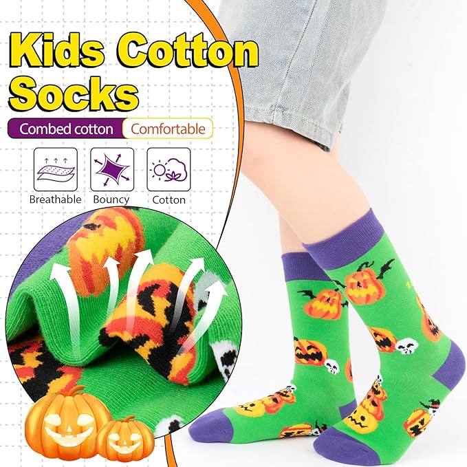 Kids Boys Girls Crew Socks 4-6 Pack + Gift Box, Novelty Funky Colorful Toddler Calf Socks for Teens
