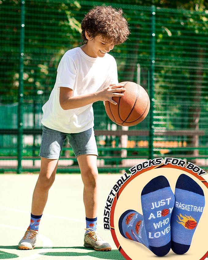 Haysandy 6 Pairs Novelty Sports Socks for Boys Kids Athletic Crew Sock for 8-12 Kids Gift