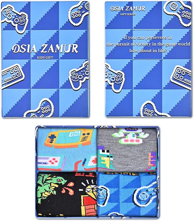 Kids Boys Girls Crew Socks 4-6 Pack + Gift Box, Novelty Funky Colorful Toddler Calf Socks for Teens
