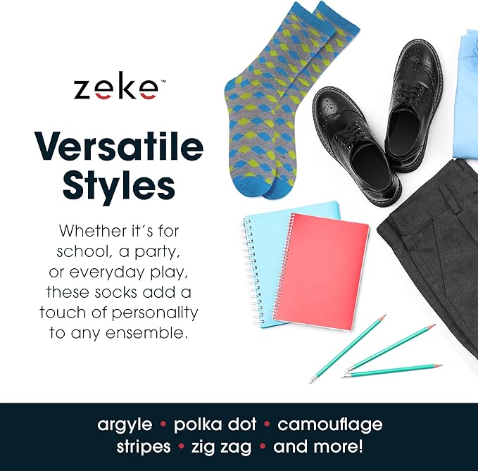 ZEKE Crazy Socks for Kids - Boys Funky Dress Socks - Funny Cool Silly Fun Socks - Wacky Novelty Gift