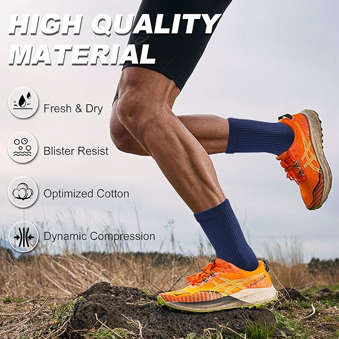 Gonii Men's Athletic Crew Socks，5 Pairs Cushioned Boot Moisture Athletic Socks for Hiking Sports Running Workout