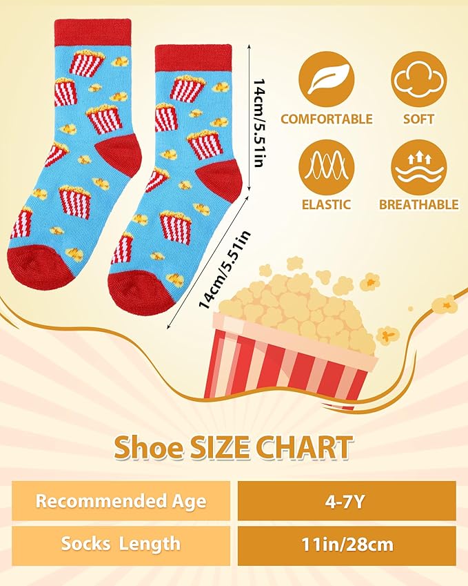 Leumoi 8 Pack Novelty Food Socks for Kids Boys Funny Silly Socks 4-7 Years Wacky Gift Snack Food Theme for Girls Kids Boys Birthday
