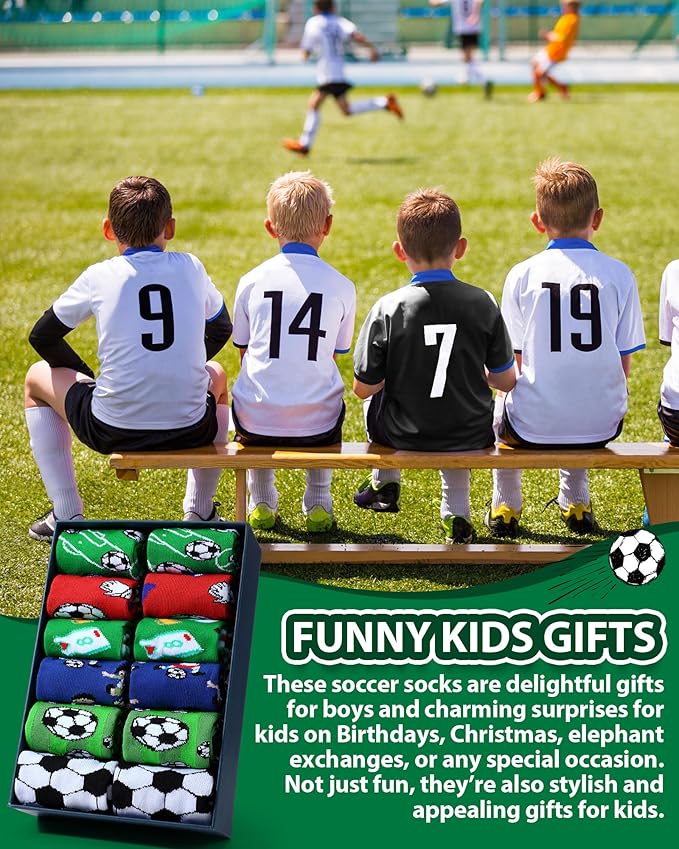 Haysandy 6 Pairs Novelty Sports Socks for Boys Kids Athletic Crew Sock for 8-12 Kids Gift