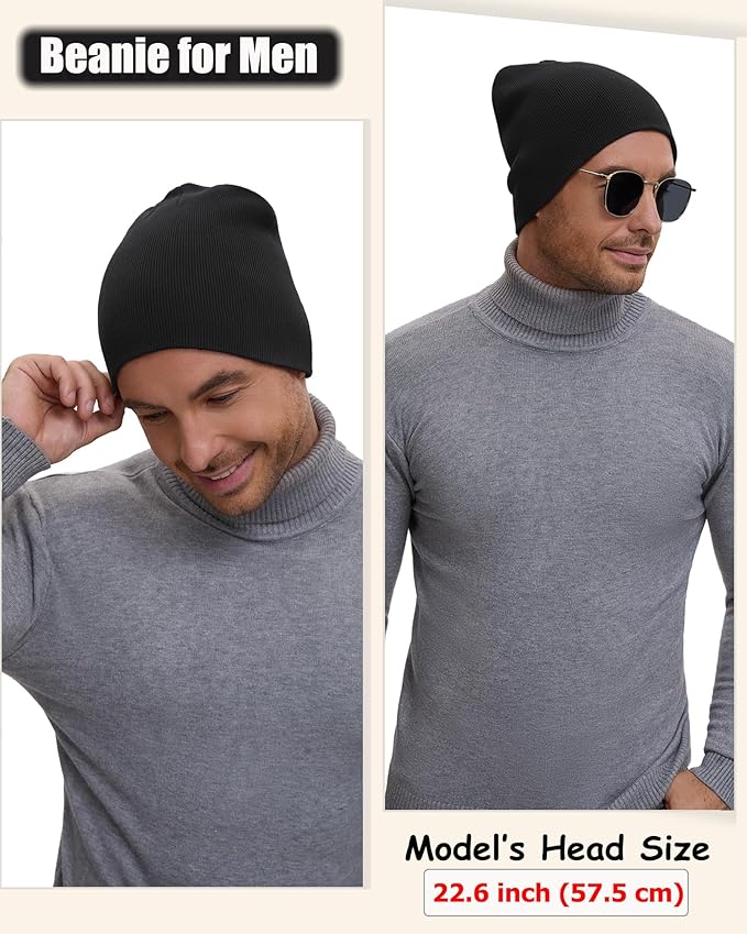 100% Cotton Beanie Hat for Men Women, Cuffless Soft Knit Warm Winter Hats Fisherman Beanies Skull Cap Unisex
