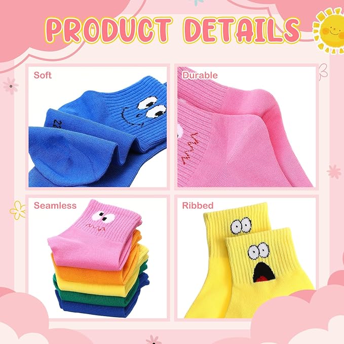 JaGely 10 Pairs Boy Girl Cotton Funny Emotion Crew Socks Novelty Cute Cartoon Crazy Face Socks for Kids Toddler