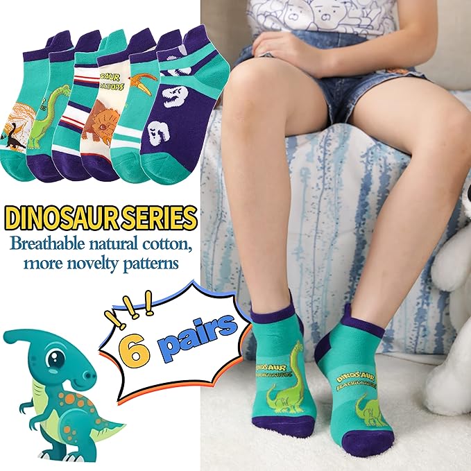 Kids Boys Ankle Socks No Show Low Cut Funny Cute Cartoon Novelty Cotton Socks 6 Pairs