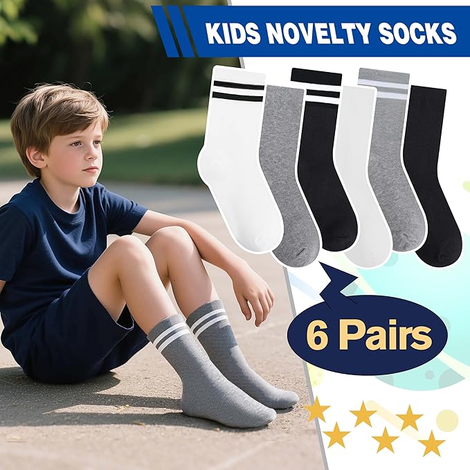 Kids Boys Fun Cotton Crew Socks Funny Crazy Cartoon Novelty Space Trucks Star Dress Socks 6 Pairs
