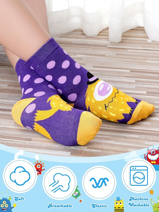 Jinei 10 Pairs Boys Socks with Monster Pattern Novelty Cartoon Socks Colorful Funny