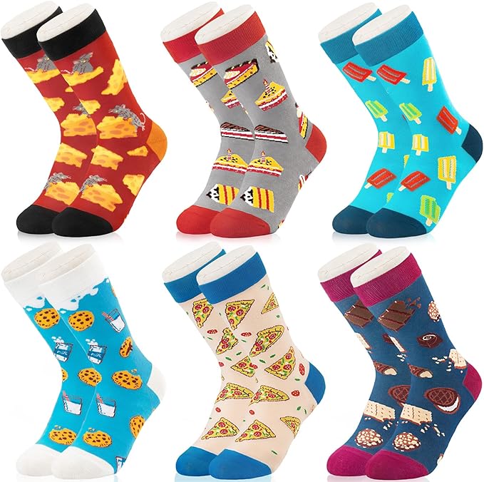 6 Pack Boys Girls Novelty Crew Socks + Gift Box, Funny Colorful Presents for 2-18 Years Old Kids Teens