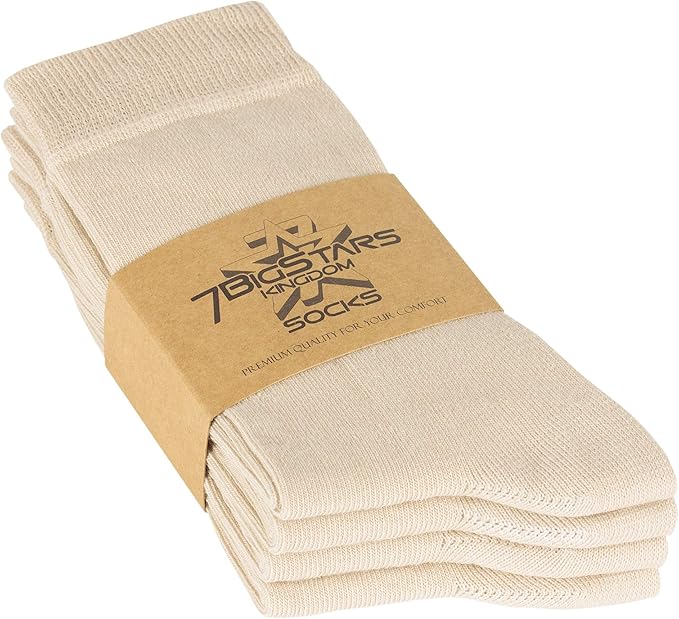7BigStars Women's Cotton Dress Socks - 4 Pack L/M - Solid Assorted Crew Calf Black Brown Blue Grey Beige Khaki Olive Green
