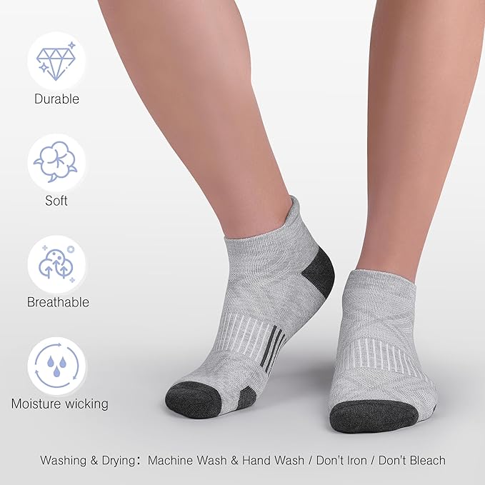 Felicigeely Ankle Athletic Running Socks Low Cut Sports Socks Breathable Cushioned Tab Socks for Men Women 6 Pairs