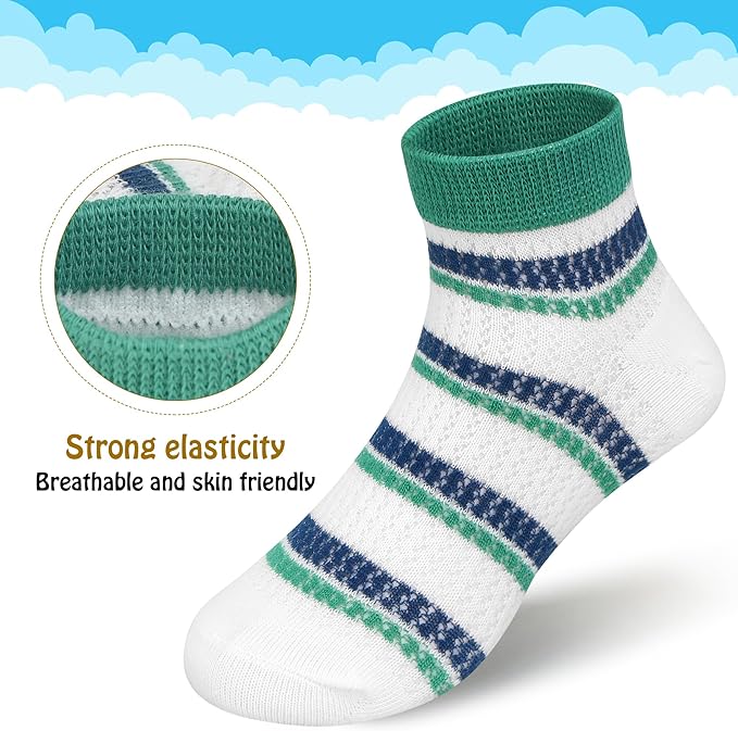 Padgene 10 Pairs Kids Boys Fun Novelty Socks Toddler None Slip Cotton Crew Dress Socks Cartoon Dinosaur Car Shark Stripes