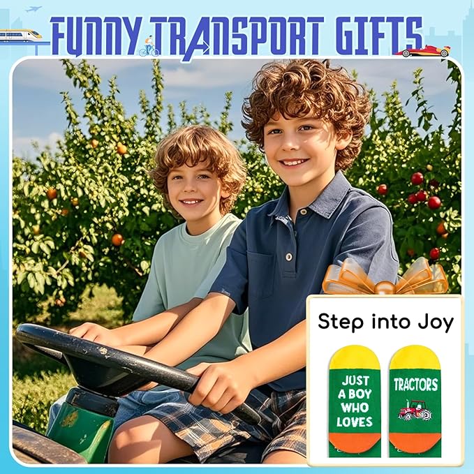 HAPPYPOP Train Tractor Gifts For Boys - Funny Railroad Tractor Socks For Kids 7-12 Years Old