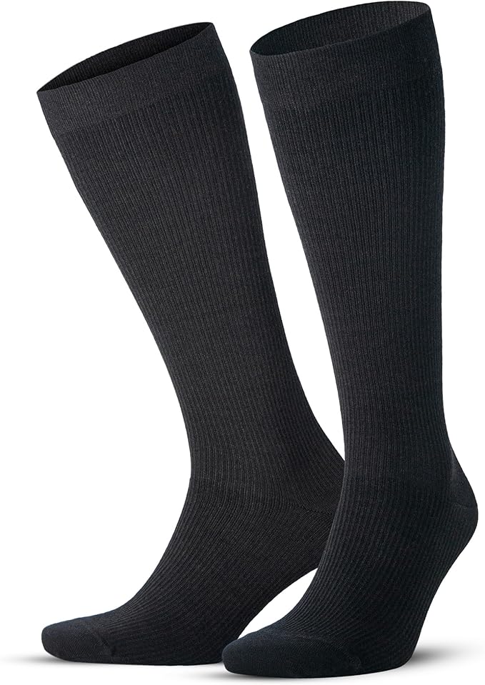 GoWith Unisex Black Merino Wool Graduated Compression Socks, 15-20 mmHg Thermal Travel Knee High Socks for Men & Women