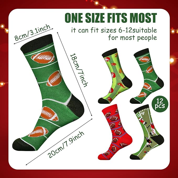 Vabean 12 Pairs Football Socks Youth Teens Adults Novelty Sports Crew Socks Football Basketball Gifts Sock Gifts for Boys and Girls Teens Men Women Sports Christmas