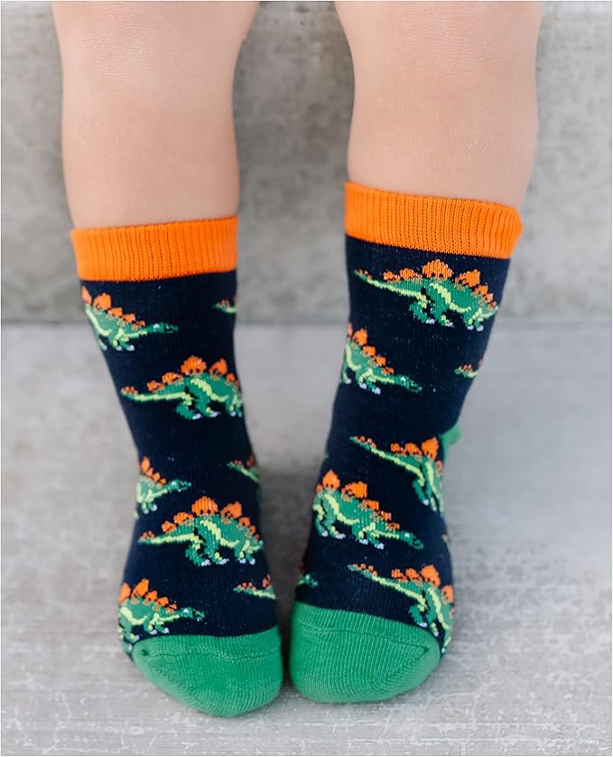 Jefferies Socks Boys Fashion Novelty Dinosaur Stripes Pattern Variety Crew Socks 9 Pair Pack