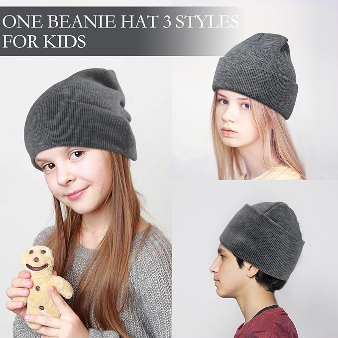 MENOLY 4 Pack Winter Beanies Stretch Knit Beanie Hat Cap for Girls Boys, 4 Color