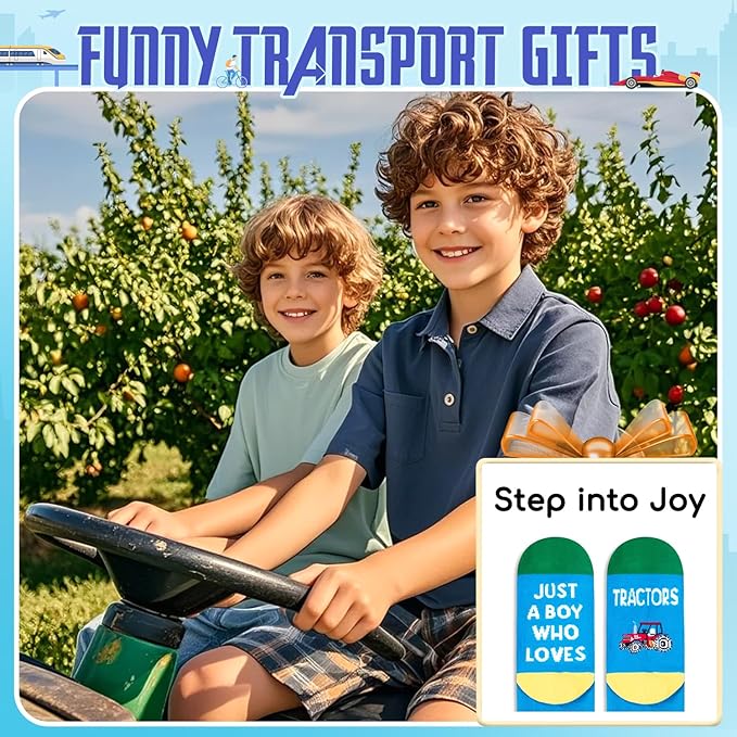 HAPPYPOP Train Tractor Gifts For Boys - Funny Railroad Tractor Socks For Kids 7-12 Years Old