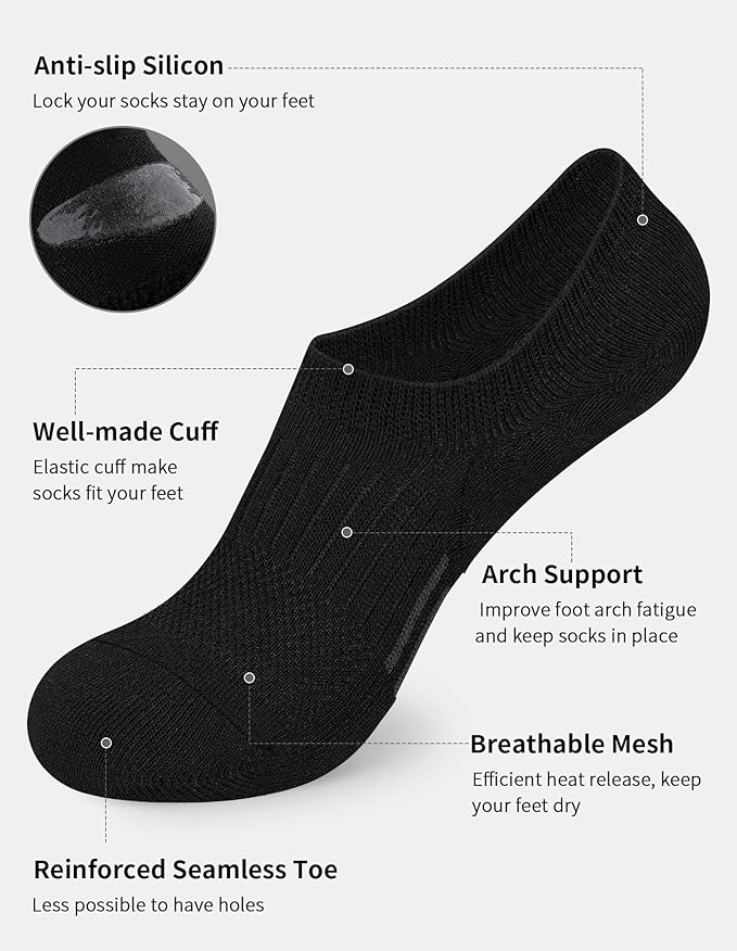 Airacker No Show Socks Womens Athletic Cushioned Low Cut Sports Running Ankle Socks for Women 6 Pairs
