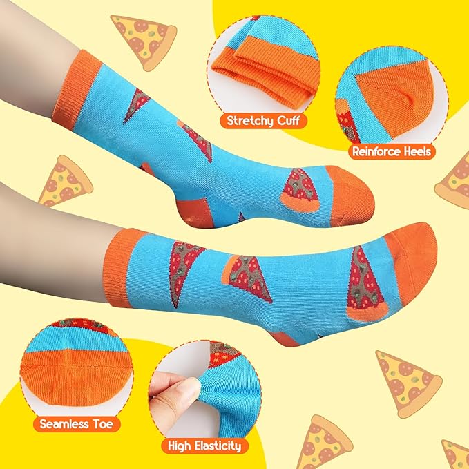 ALANGDUO Funny Crazy Food Socks for Kids, Funky Novelty Crew Socks for Boys Girls 6-10 Years Old, Silly Sushi Pizza Cartoon Cotton Socks, Fun Boys Dress Socks-4 Pairs Birthday Christmas Wacky Gift
